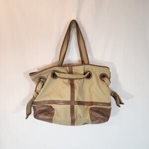 KOOBA Tan Brown Canvas Faux Leather Knotted Detail Shoulder Tote Bag Womens OS